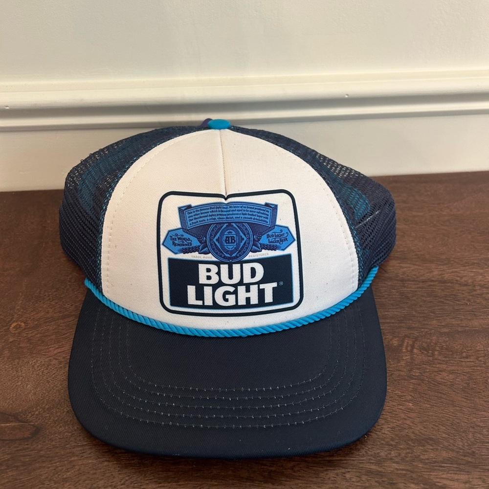 Retro Bud Light Trucker Hat Navy Snapback Beer Mesh Flat Brimmed Ball Cap